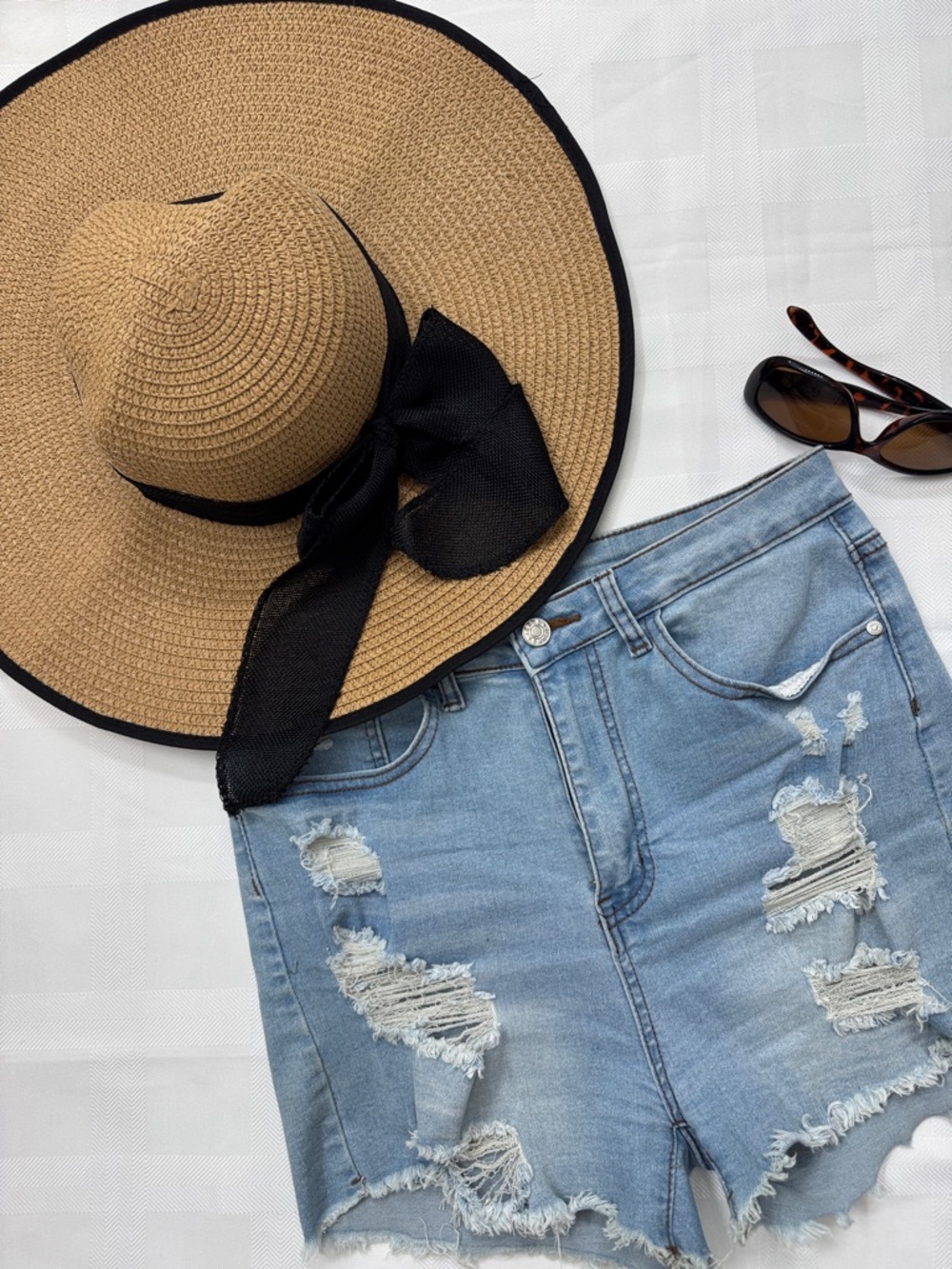 SHEIN Light Wash Ripped Raw Hem Distressed High-Rise Denim Shorts